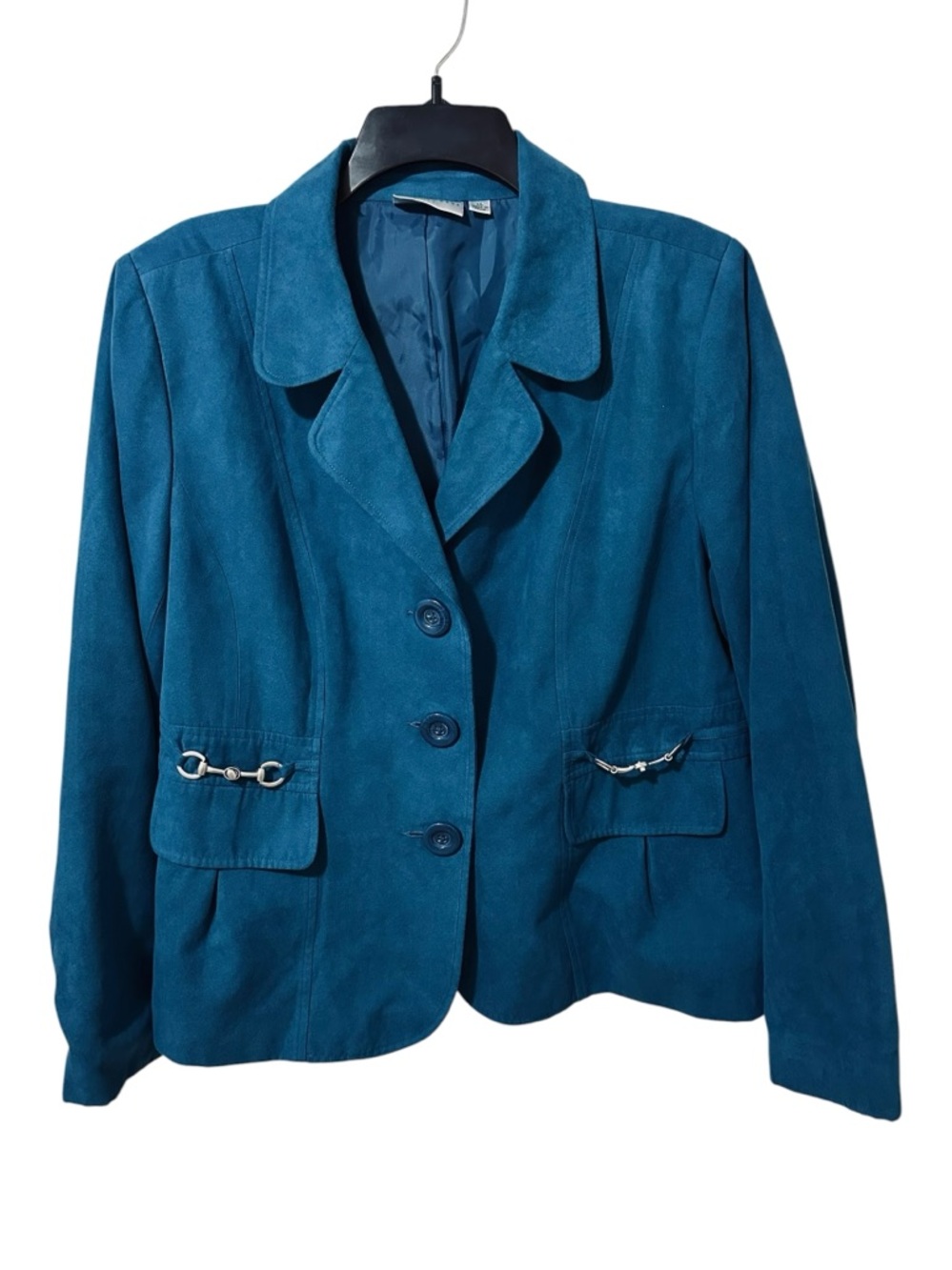 STUDIO WORKS teal blue/green velvet 3 button blazer jacket size 16 - Picture 3 of 8